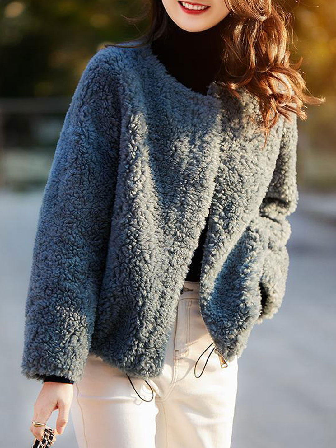 Luvik | Rento yhdenvärinen teksturoitu fleecetakki