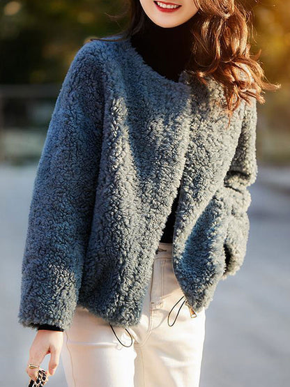 Luvik | Rento yhdenvärinen teksturoitu fleecetakki