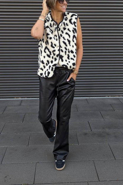 Luvik | Leopardimustrin Etuosan Avoin Rento Syksy- ja Talviliivi Takki