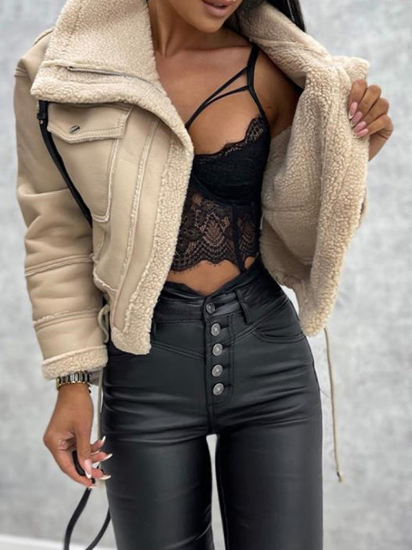 Luvik | Väri Vintage Lammasvillasta Valmistettu Lyhyt Vetoketjuntakki