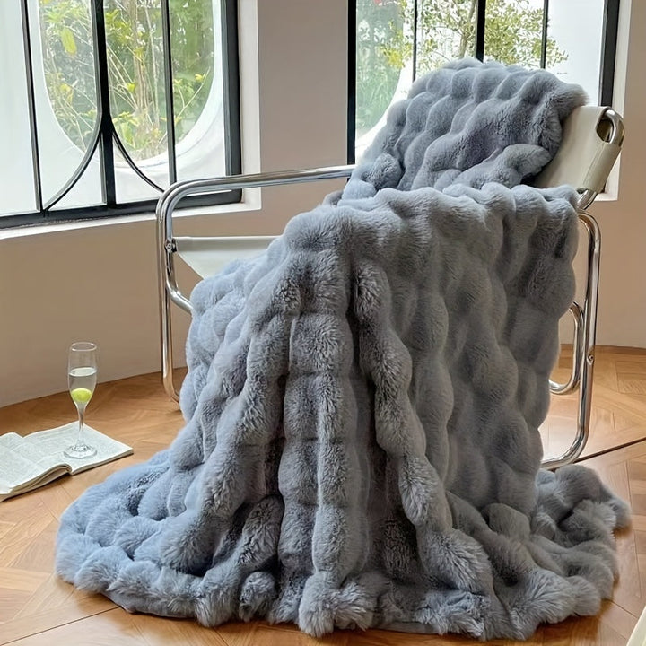 Faux Rabbit Fur Fleece Luviknoanket – Luksuriøst Varm Sofa Teppe for Napping og Klimaanlegg | Mykt og Tykt Teppe | Luvikno