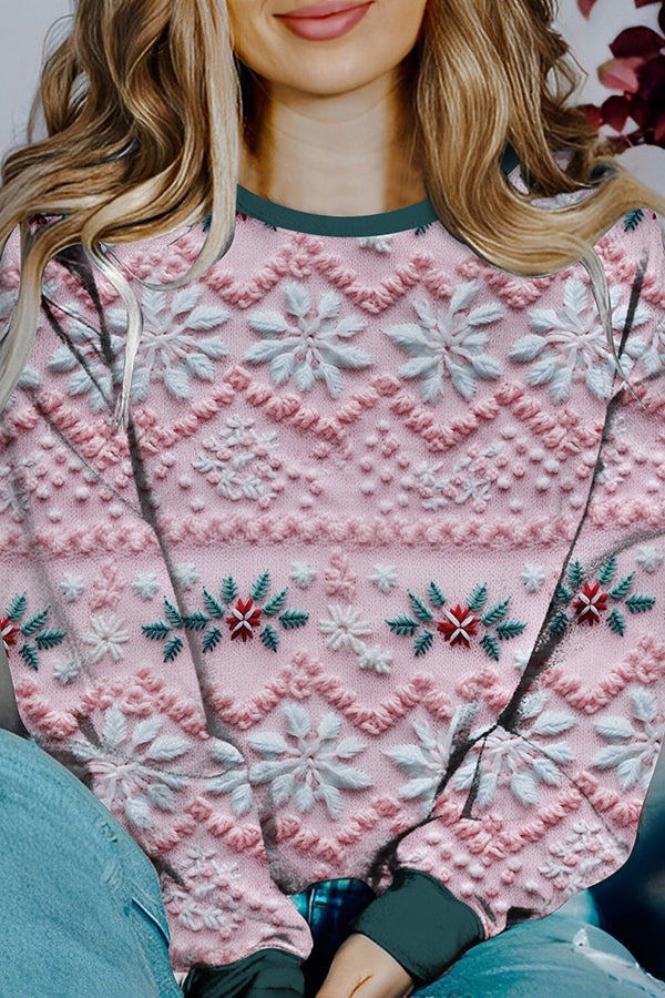 Luvik | Painettu Joulun kontrastivärinen Pitkähihaisena Neulepaita