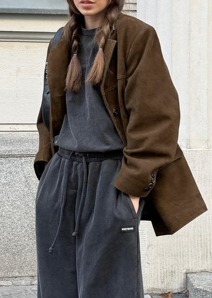 Luvik | Sametti keinoturkki takki retro-kääntökauluksella