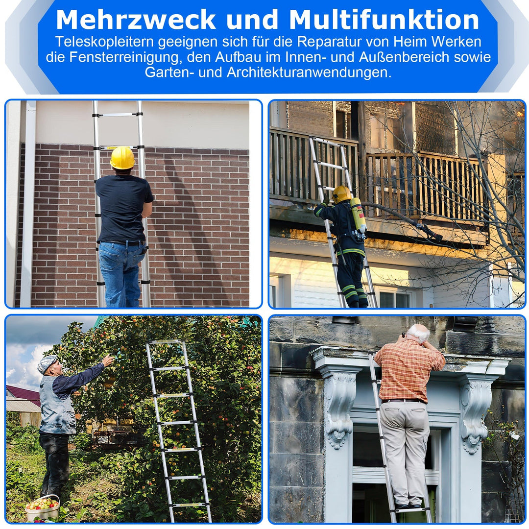 Teleskopisk stige Aluminium Belastningsevne opp til 150kg 2,6m-5m | Luvikno