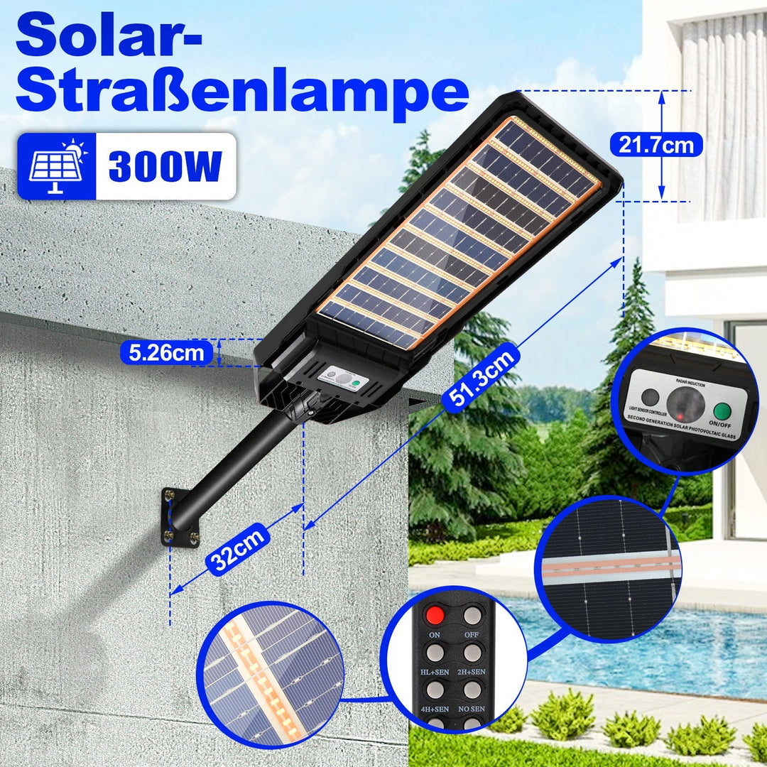 Solcellelampe gatebelysning med bevegelsessensor 300W/400W | Luvikno