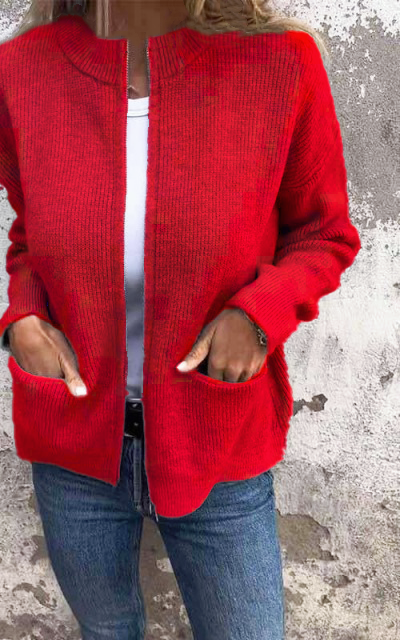 Luvik | Neuletakki - Pyöreä kaulus & Vetoketju - Pehmeä puuvilla