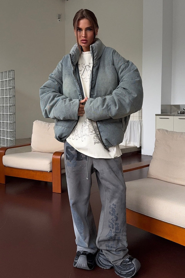 Luvik | Denim Ståkrage Puffer Jakke