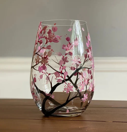 Luvikno | Four Seasons Tree Vin Glass - Håndmalt Kunst