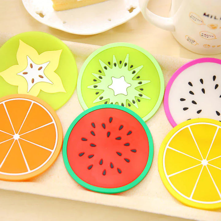 6 stk Fargerik Silikon Frukt Coaster Teikopp Matte Luvikno