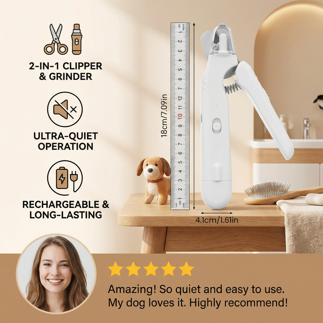2-i-1 Profesjonell Hund Klipphammer & Slipemaskin – Ultra-Stille & Oppladbar Luvikno