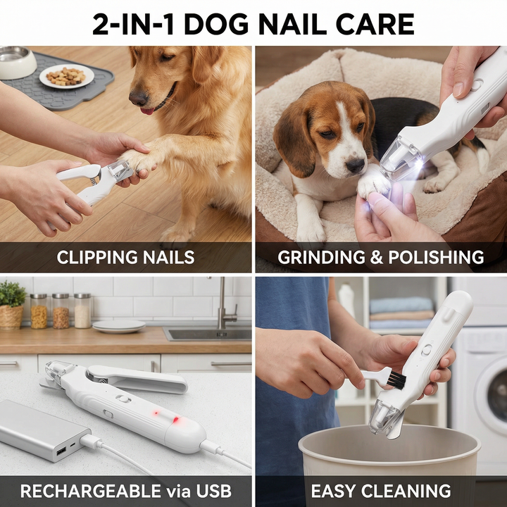 2-i-1 Profesjonell Hund Klipphammer & Slipemaskin – Ultra-Stille & Oppladbar Luvikno