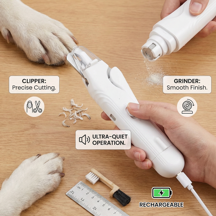 2-i-1 Profesjonell Hund Klipphammer & Slipemaskin – Ultra-Stille & Oppladbar Luvikno