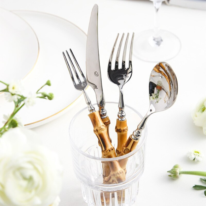 Arashiyama Bamboo & Rustfritt Stål Bestikksett – Naturlig Eleganse | Luvikno
