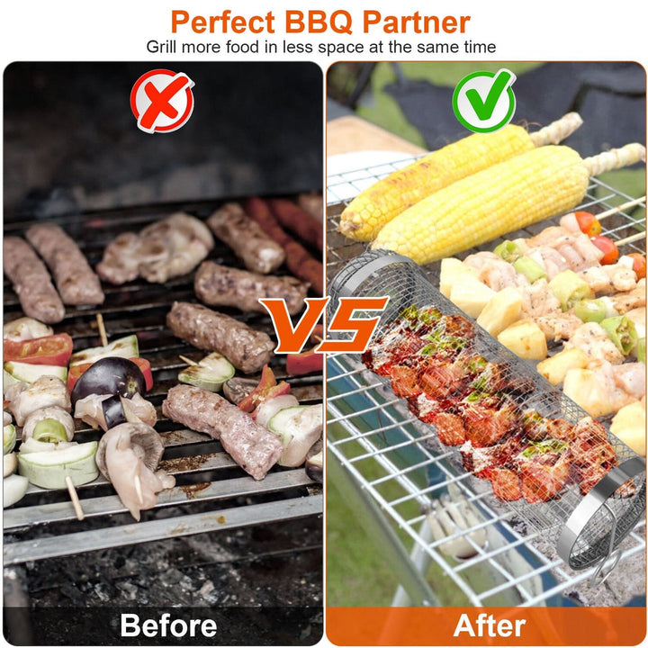 2-delt: Bærbar BBQ Rullevogn Rund Rustfritt Stål Grillbolle