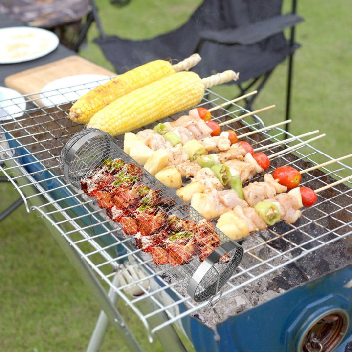 2-delt: Bærbar BBQ Rullevogn Rund Rustfritt Stål Grillbolle