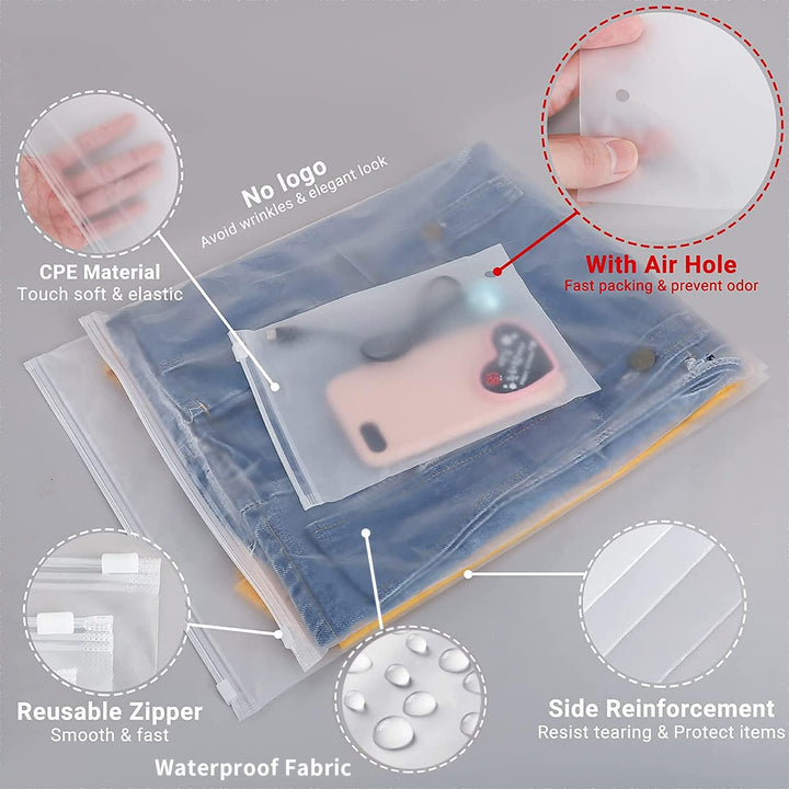 Multi-Purpose Frosted Zip Oppbevaringssekker – 20-Pack Plast Klær Sleever (Kjøp 2 Sett, Ta 1 GRATIS) | Luvikno