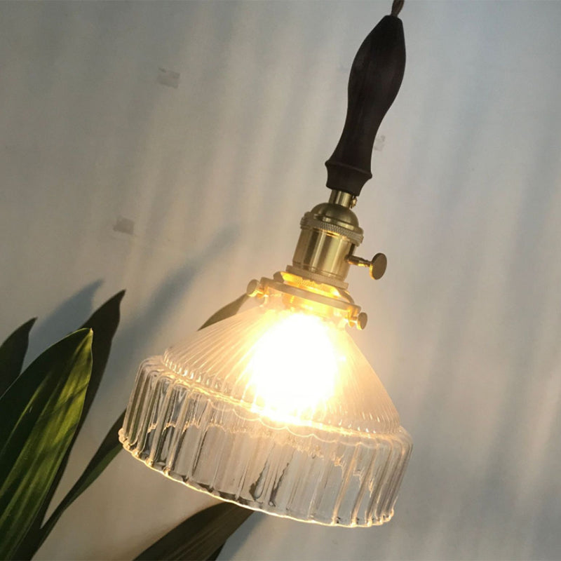 Industriell Rustikk Loft Pendellampe – 1-Lys Ribbret Glass Takbelysning for Stue og Spisestue | Luvikno