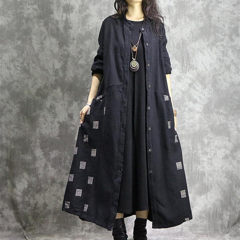 Luvik | musta ruutukuosisateenkin muotitakkikoko, korkea kaulus, patchwork, takit, kauppatakit, taskulliset takit