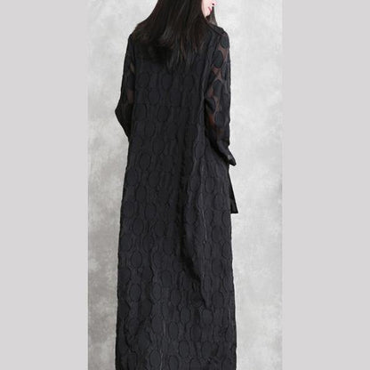 Luvik | musta Jacquard-pisteinen takki suuri koko käänteellä Ulkovaatteet pitkät hihat ohuet taskut pitkä takki