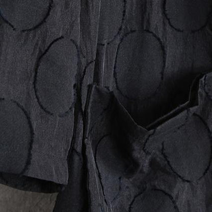 Luvik | musta Jacquard-pisteinen takki suuri koko käänteellä Ulkovaatteet pitkät hihat ohuet taskut pitkä takki