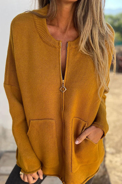 Luvik | Väri Pyöreä kaula-aukoitus Pitkähihaisessa Vapaa-ajan Vetoketju Tasku Neuletakki