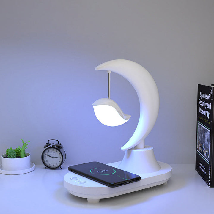 Moonsphere trådløs LED-lampe med Bluetooth-høyttaler og lader Luvikno