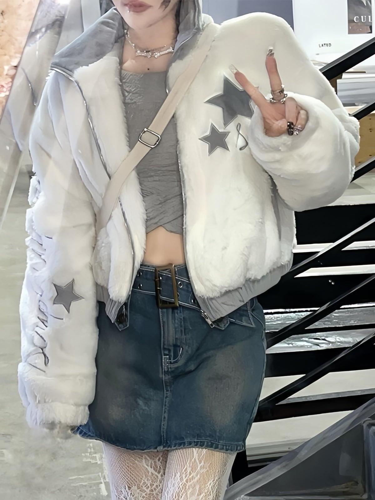 Luvik | Y2K Retro Fleece-takki tähtikirjonnalla