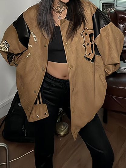 Luvik | Ruskea mokkanahkatakki brodeerauksella