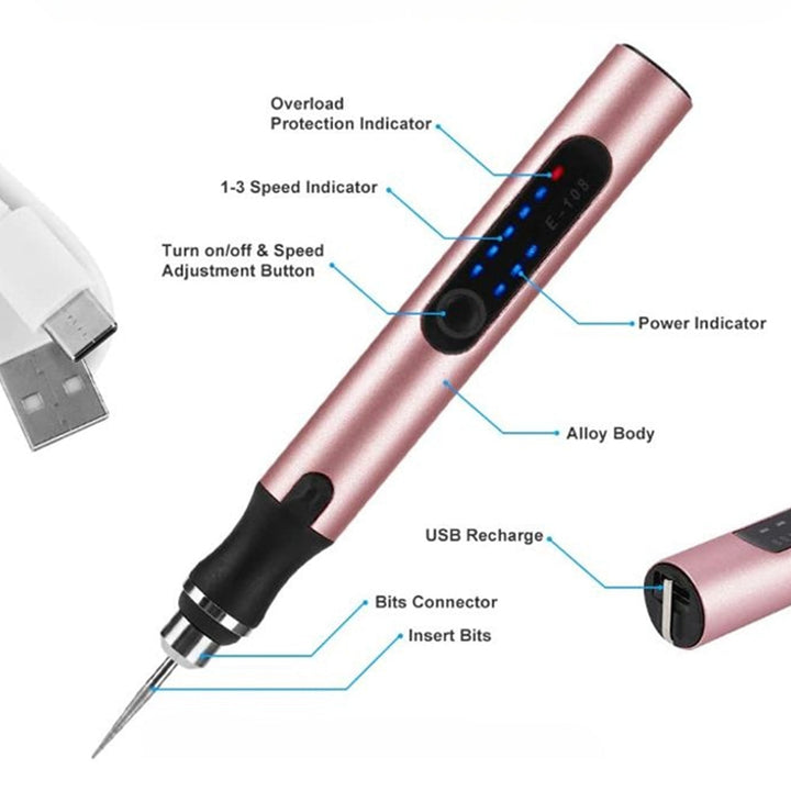 Luvikno | Elektrisk profesjonell gravering penn for smykker glass tre stein metall - USB oppladbar
