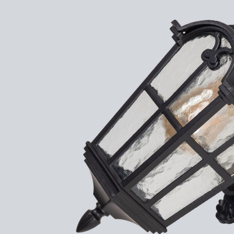 Tradisjonell europeisk kvadrilateral vindusformet aluminiums glass 1-lyskilde vegglampe for utendørs patio | Luvikno