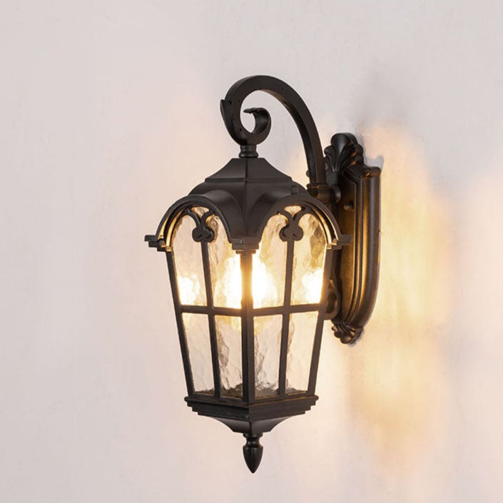 Tradisjonell europeisk kvadrilateral vindusformet aluminiums glass 1-lyskilde vegglampe for utendørs patio | Luvikno