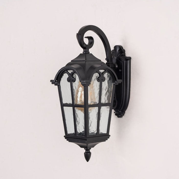 Tradisjonell europeisk kvadrilateral vindusformet aluminiums glass 1-lyskilde vegglampe for utendørs patio | Luvikno