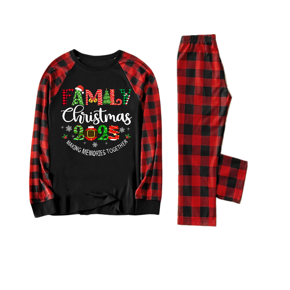 Luvik | "Family Christmas 2025" Suloinen Printti Musta & Punainen Ruudullinen Joulupaita