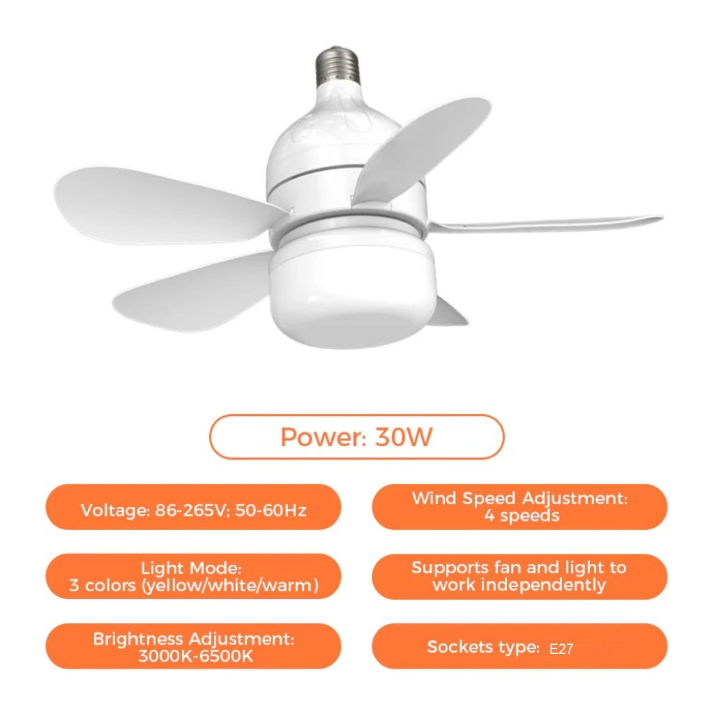 2-i-1 LED Taklampe Vifte med Fjernkontroll, E27/B22 Base | Luvikno