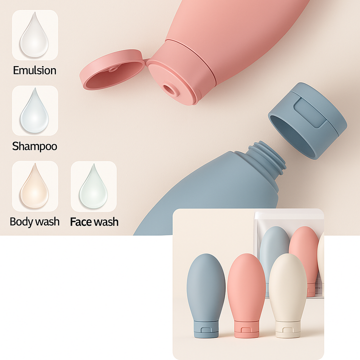 Lekkasjesikker silikon – 60 ml etterfyllbar – Ideell for håndbagasje-turer Luvikno