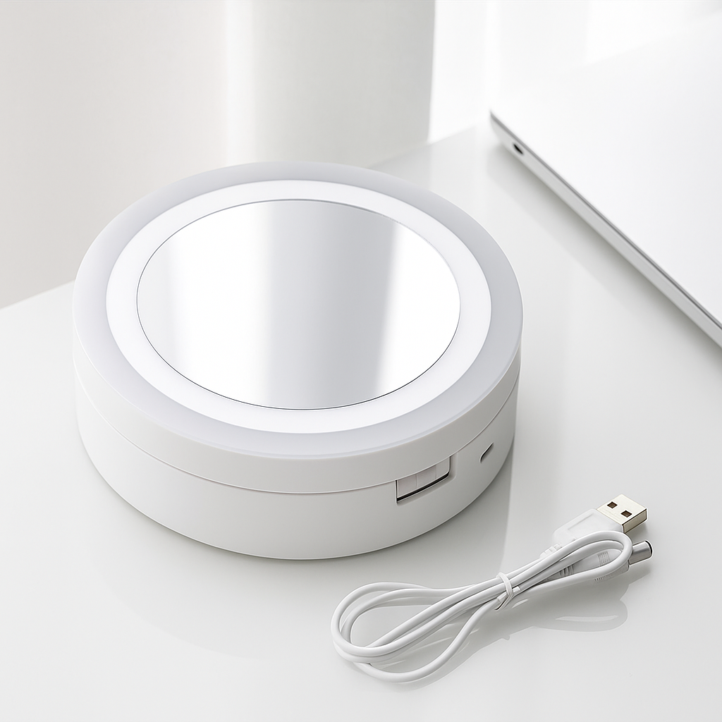 Sidet forstørrelsesspeil – LED-belysning – 10× forstørrelse – Sminke & plukking Luvikno