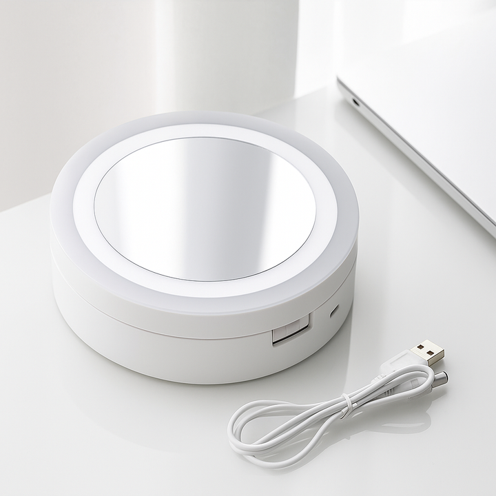Sidet forstørrelsesspeil – LED-belysning – 10× forstørrelse – Sminke & plukking Luvikno