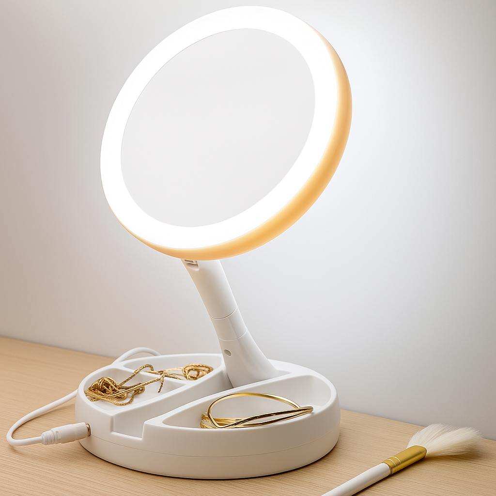 Sidet forstørrelsesspeil – LED-belysning – 10× forstørrelse – Sminke & plukking Luvikno