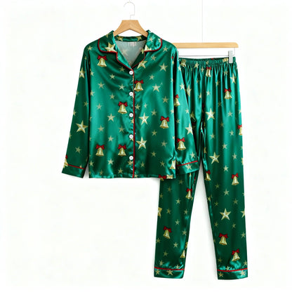 Luvik | Loma Perhe Napitettava Vihreä Satiini Jouluyöpuvu Setti