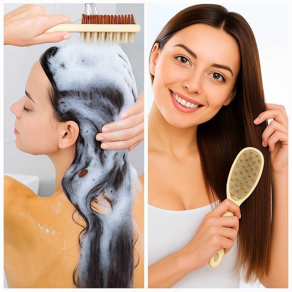 Sided Shampoo Brush – Silikon Hodebunnsmassasje – Dyp Rensing for Fet Hår & Følsom Hodebunn Luvikno