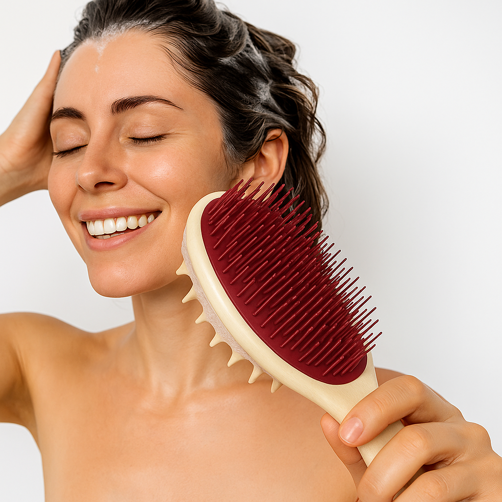 Sided Shampoo Brush – Silikon Hodebunnsmassasje – Dyp Rensing for Fet Hår & Følsom Hodebunn Luvikno