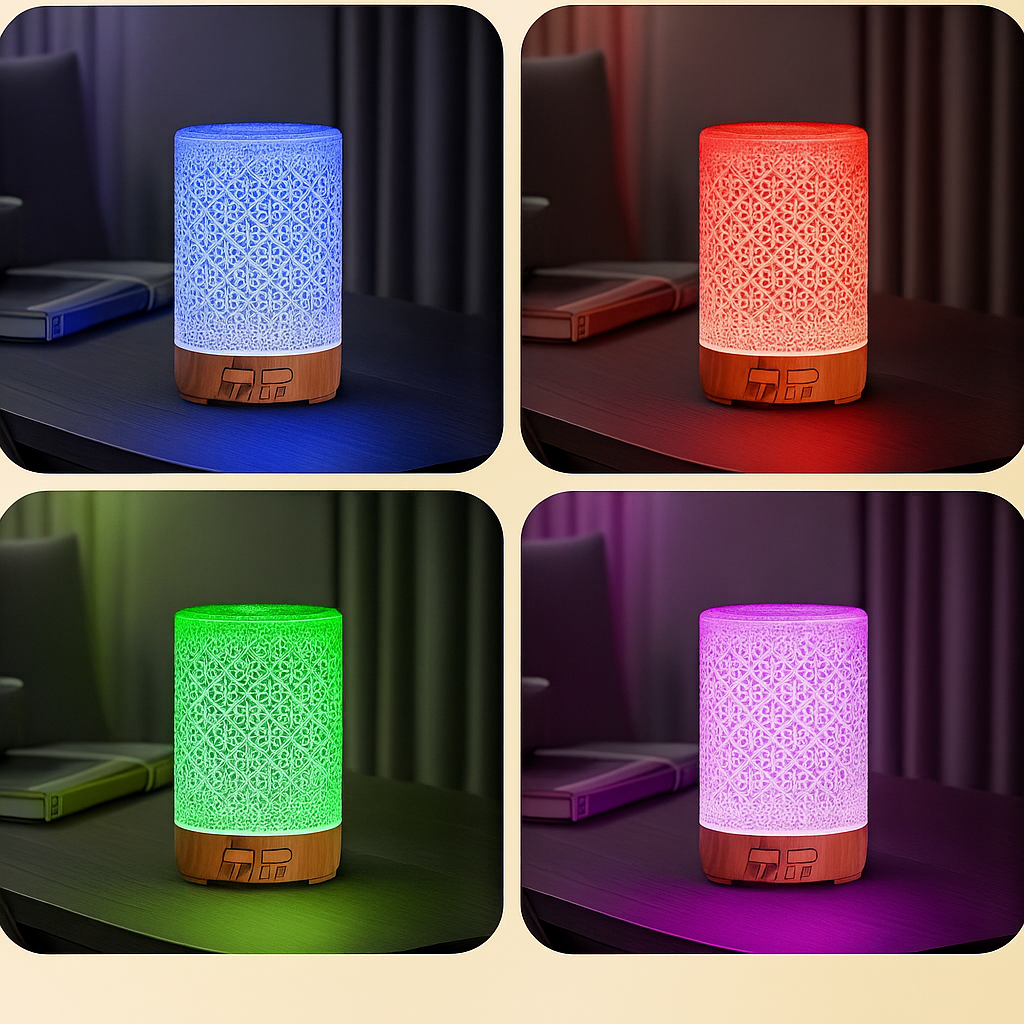 Essential Oil Diffuser med LED Nattlys – Stille Kaldt Tåke – Soverom & Hjem Avslappingsbolle
