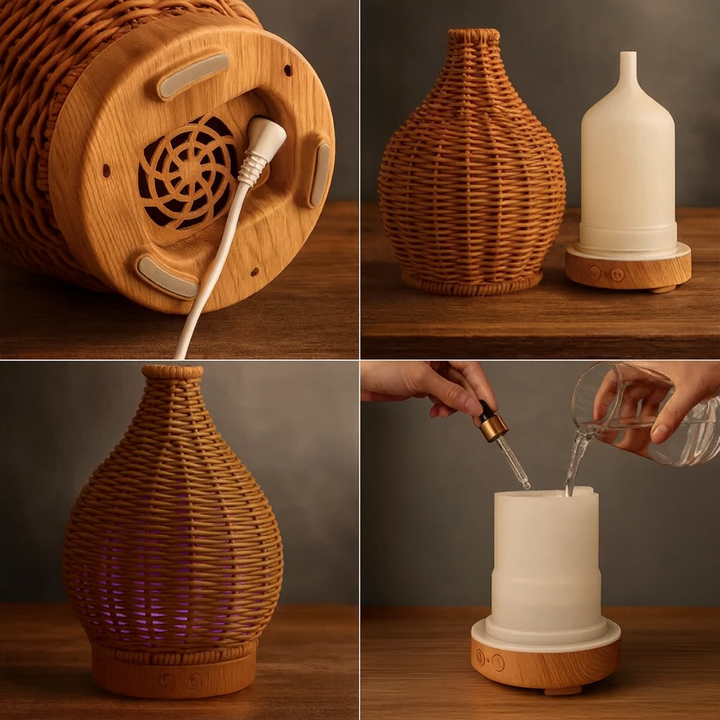 Olje Diffuser – Tørr-Luft Lettelse for Soverom & Barnerom – Stillegående USB 5 V – 80 ml Stilig Vase Design Luvikno
