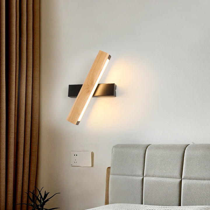 LinearLight - Moderne roterbar LED vegglampe laget av tre for soverom og lesekroker | Minimalistisk design | Luvikno