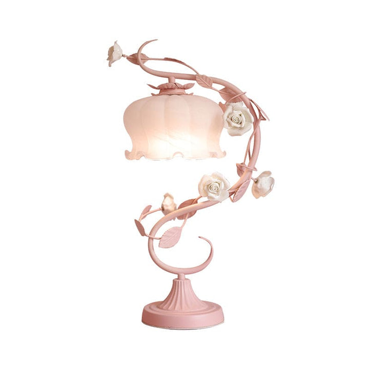 RoseLux - Håndlaget keramisk rose bordlampe | Pastoralt stil atmosfærisk belysning | Luvikno