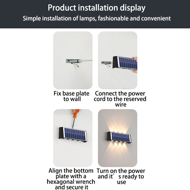 Luvikno | Lumiora Moderne Solar-LED Vegglampe for Utebruk | Rektangulært Design | IP56 Vanntett | Ulike Størrelser og Lys Intensiteter