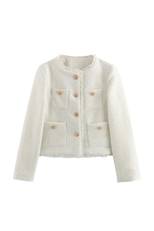 Luvik | Up Hapsutettu Helma Lyhyt Tweed Takki