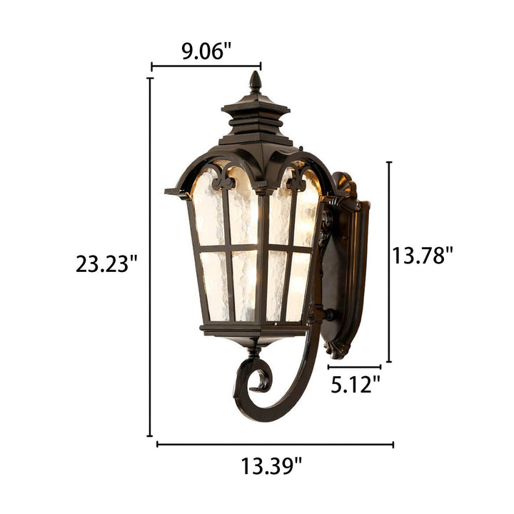 Europeisk Retro Glass Aluminium Lantern Ute Vanntett 1-Lys Vegglampe | Luvikno