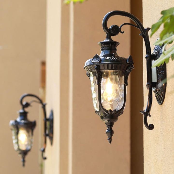 Svart Bell Vegglampe Klassisk Ripple Glass 1 Lyspære Gårdsrom Veggbelysning Armatur for Utendørs | Luvikno