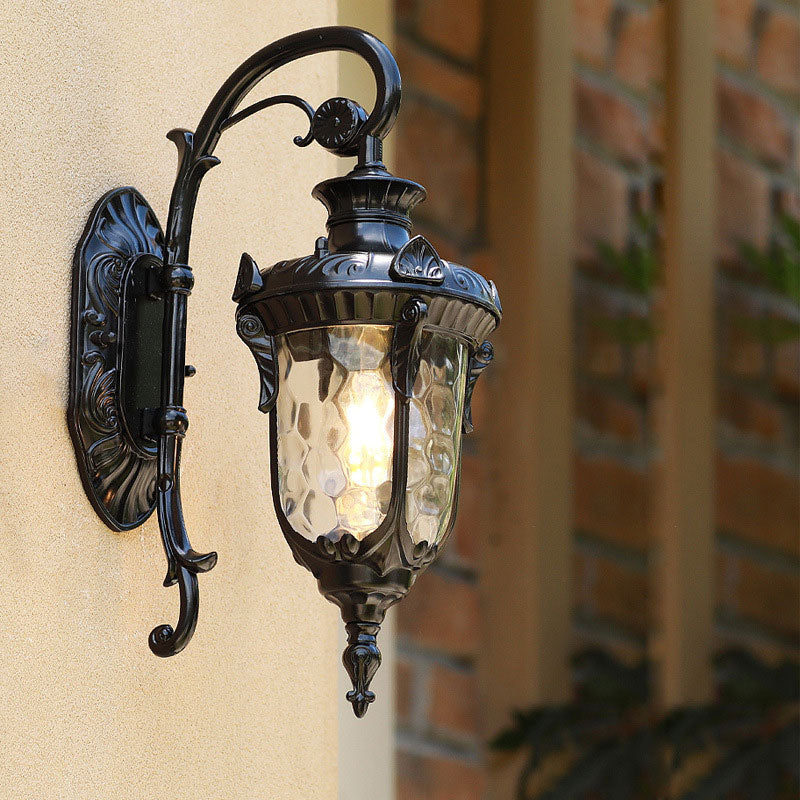 Svart Bell Vegglampe Klassisk Ripple Glass 1 Lyspære Gårdsrom Veggbelysning Armatur for Utendørs | Luvikno